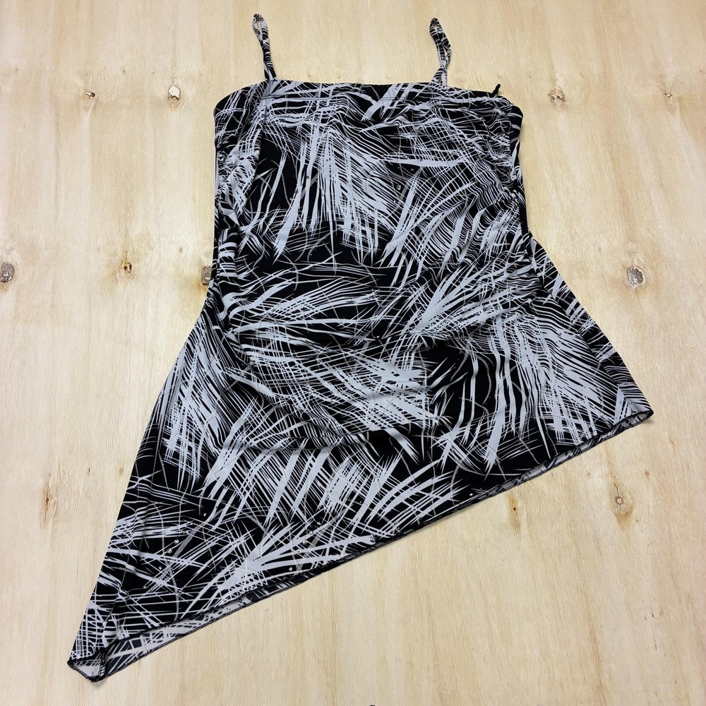 Y2K Asymmetrical Hem Camisole M.K.M Designs Tank Top Womens XL Black Geometric